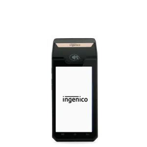 A black Ingenico payment terminal.