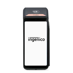 A black Ingenico payment terminal.