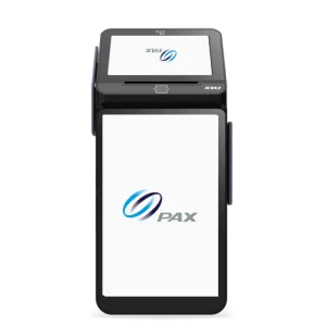 A black PAX credit card terminal.
