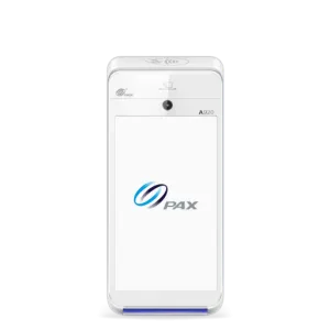 A white PAX credit card terminal.