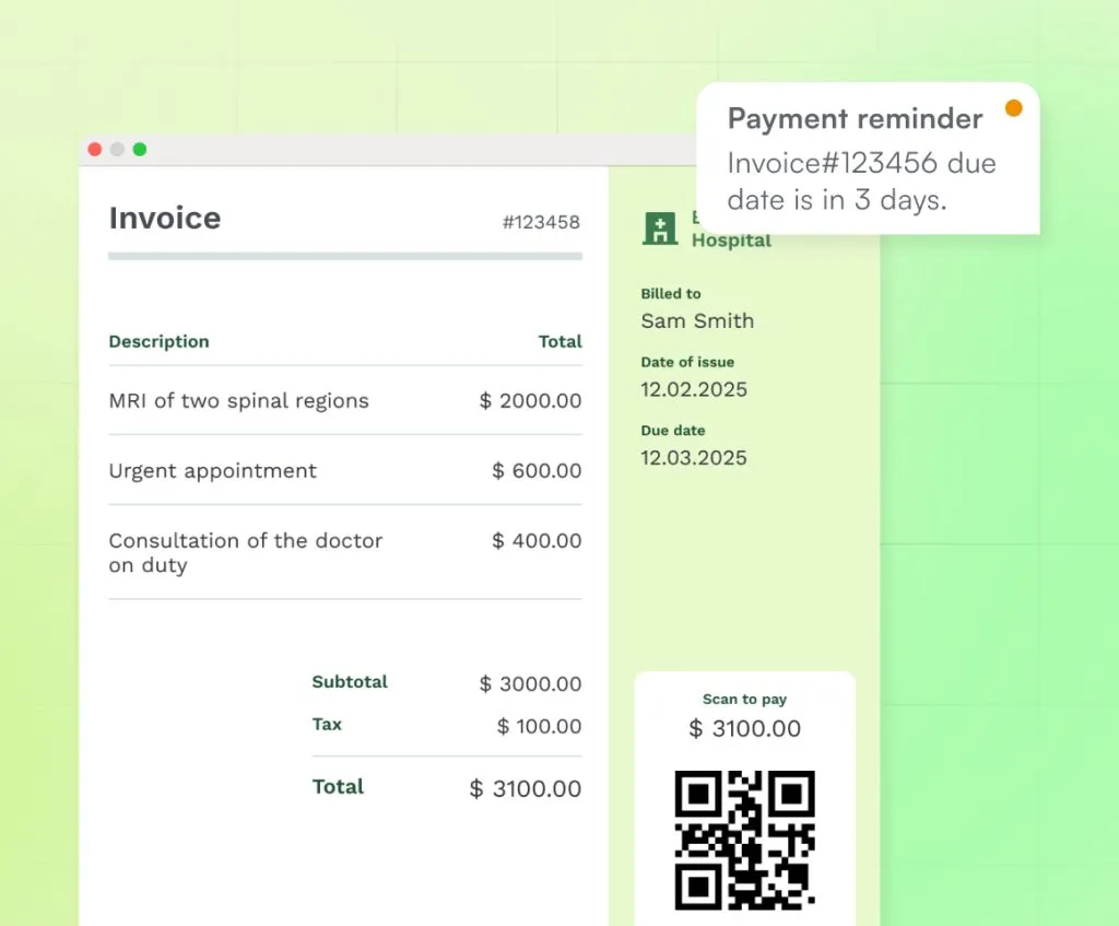 An invoice displaying a reminder for recurring billing.