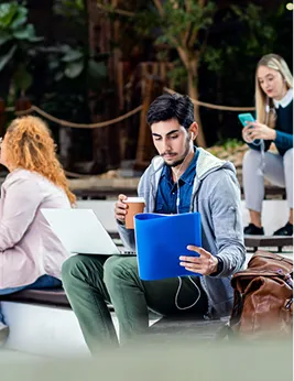 college student studying on campus