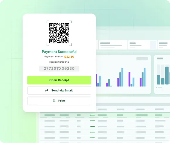 digital receipt with QR code payment example and reporting dashboard visualization