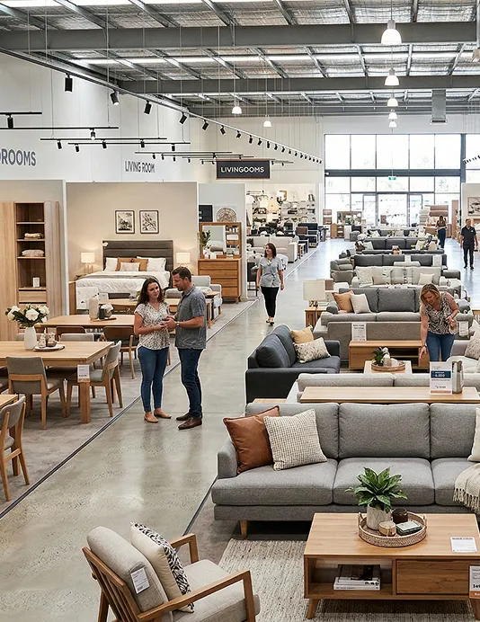 view of a furniture store showroom