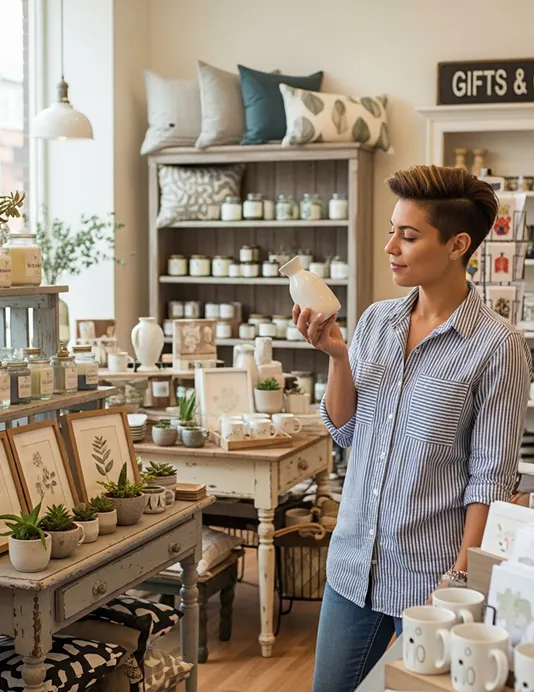 woman browsing at a home decor gift shop