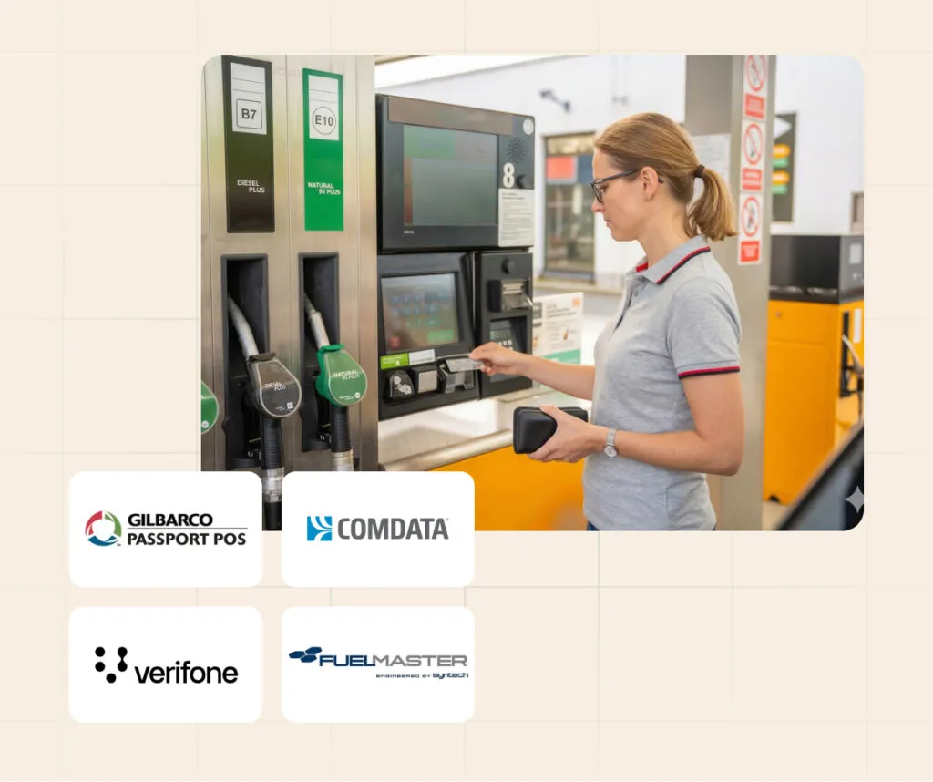 Woman paying for gas at the pump with a credit card