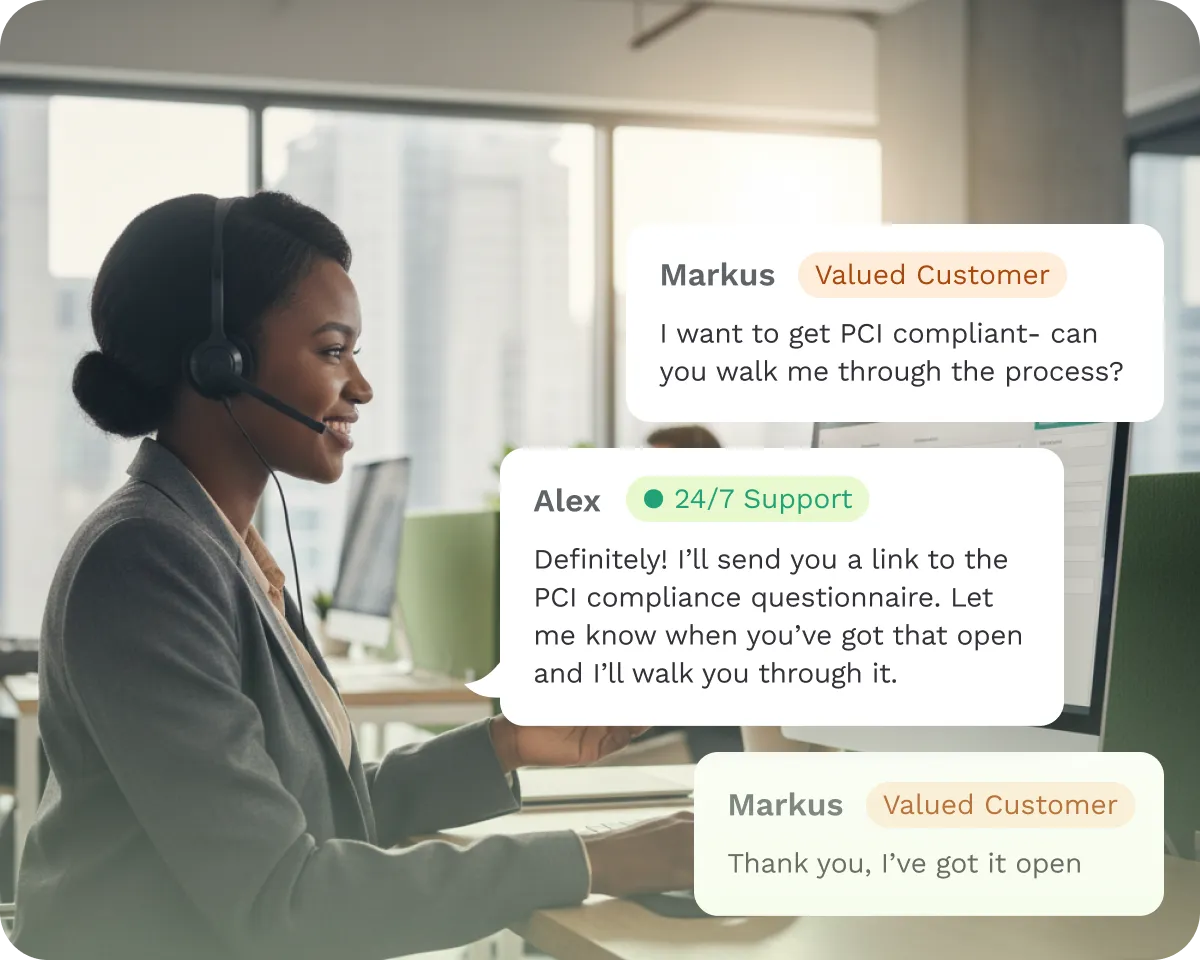 woman providing customer support in an office