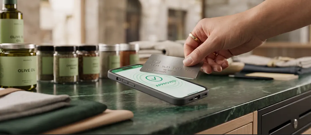 An mPOS system taking payment from a customer.