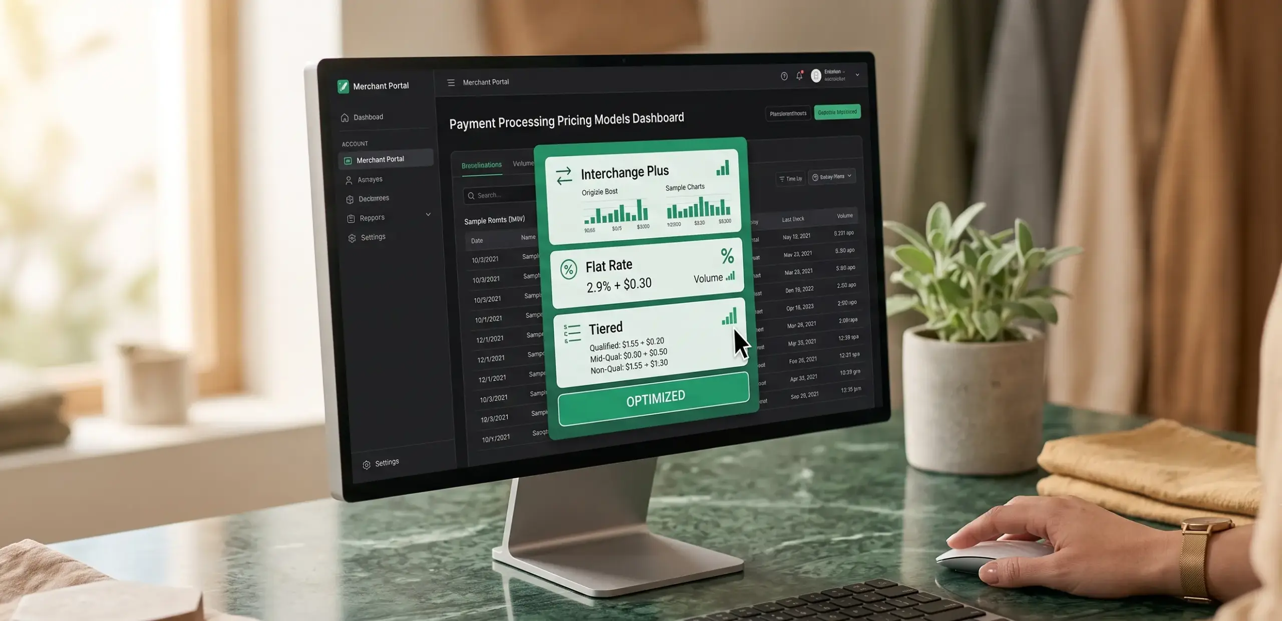 a computer screen with payment processing pricing models.
