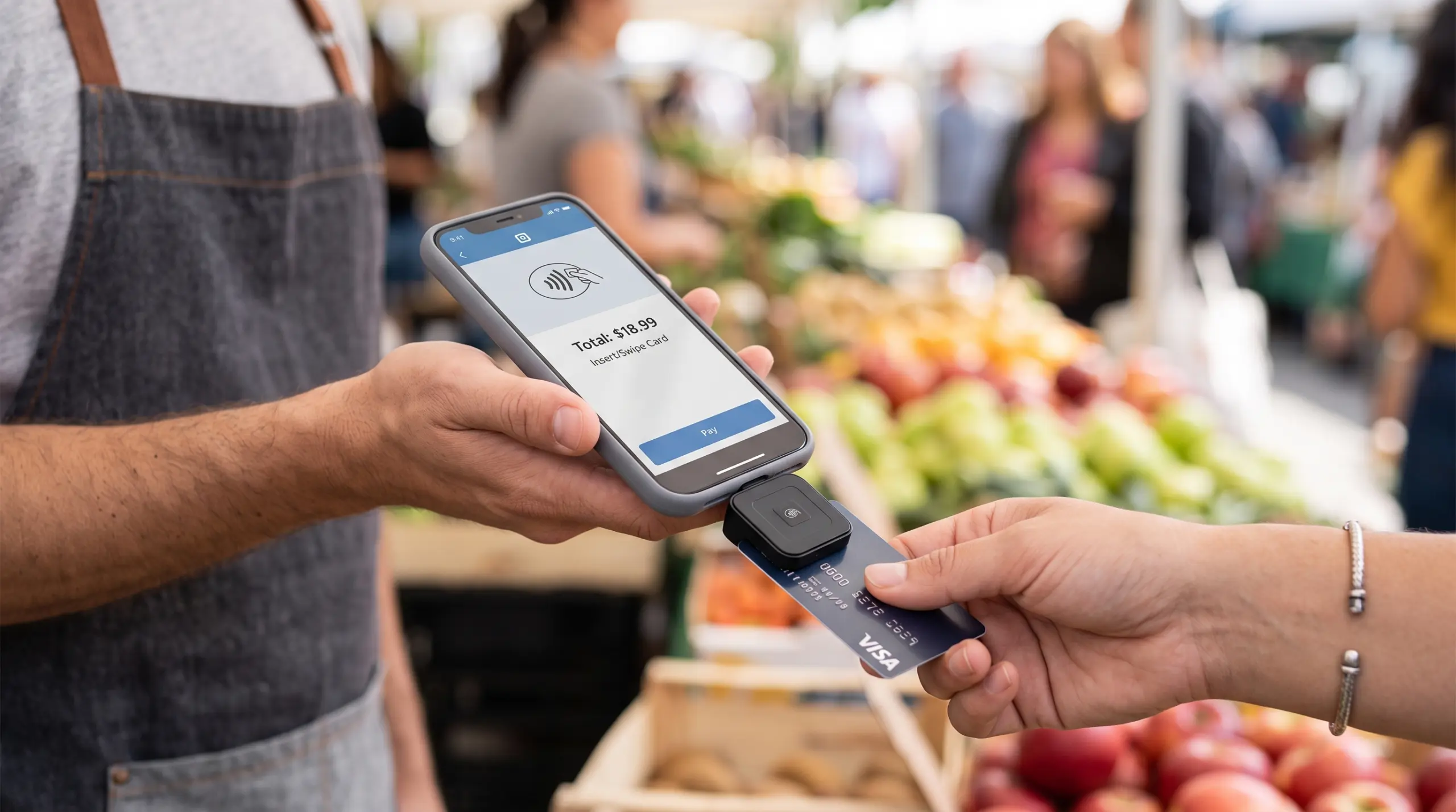 A credit card reader being used to take payment in person.